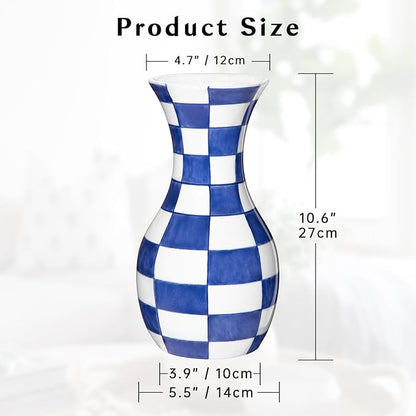 Blue and White Flower Vase, 11 Inch Tall Ceramic Vase in Wide Mouth Plain Pattern, Large Retro Chinoiserie Vase Decor Side Table Centerpiece Mantel Living Room Bookshelf Antique Grand Millennial Decor
