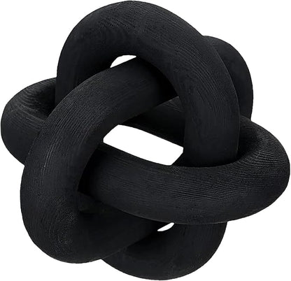 Wood Knot Chain Link Decor - 3 Link Boho Wooden Hand Carved Decorative Wooden Links Knots for Coffee Table Entryway Modern Farmhouse Shelf Decoration (Black)