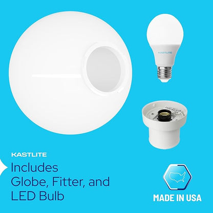 KASTLITE Lamp Post Globe Combo Lighting Fixture | 10" White Acrylic Lens with White Fitter & Twist Lock Mounting | Fits 3" Diameter Posts (Not Included) | Comes with with 5000K LED Bulb