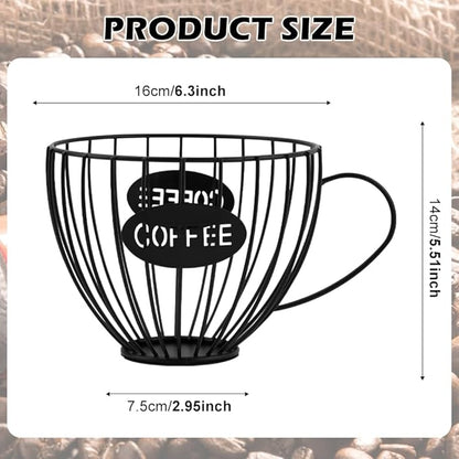 Coffee Pod Holder Large Capacity K Cup Holder for Counter,Coffee Filter Holder Black Wire Coffees Storage Basket for Kitchen Countertop,Coffees Bar,Coffe-e Station Organizer