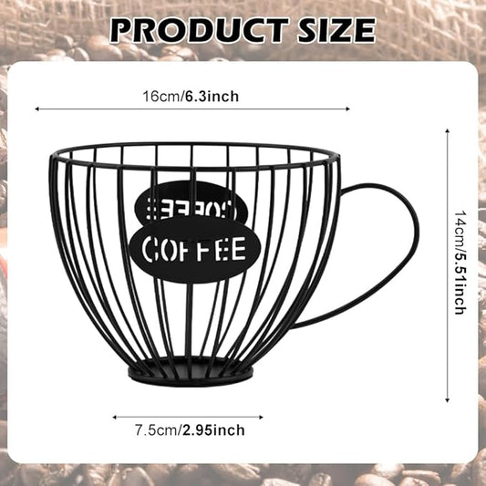 Coffee Pod Holder Large Capacity K Cup Holder for Counter,Coffee Filter Holder Black Wire Coffees Storage Basket for Kitchen Countertop,Coffees Bar,Coffe-e Station Organizer