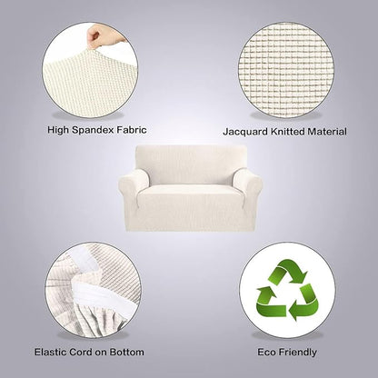 H.VERSAILTEX Stretch Couch Cover 2 Cushion Sofa Loveseat Slipcover|Sofa Cover for Love seat 1 Piece with Elastic Bottom, Textured Checked Jacquard Fabric(Loveseat 58"-70" Wide, Ivory)