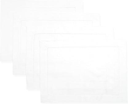 D'Moksha Homes White Linen Placemats Set of 4 - Classic Hemstitch Placemats 14 x 19 Inch - 100% Pure Linen Table Mats for Valentines, Holiday, New Year - Handcrafted and Machine Washable