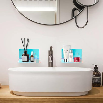 4 Pack Iridescent Small Wall Shelf, 4'' Acrylic Shelves Display Ledges for Storage & Decoration, Small Floating Shelf for Wall with 2 Types of Installation (Adhesive or Screw)
