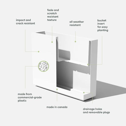 Veradek Span Plastic Box Series Planter - Tall Rectangular, White, All-Weather Resistant, Removable Insert Bucket, Modern Design, Indoor/Outdoor Use