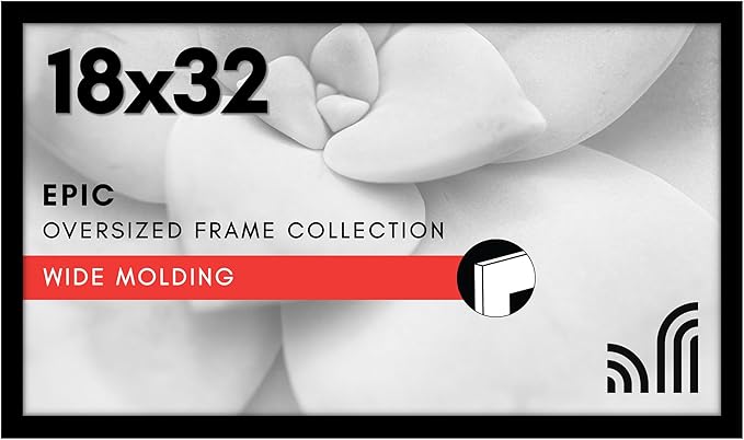 Americanflat 18x32 Poster Frame with Polished Plexiglass - Black Picture Frame - Wide Photo Frames Made of Engineered Wood for Vertical or Horizontal Wall Display - Epic Collection - Black