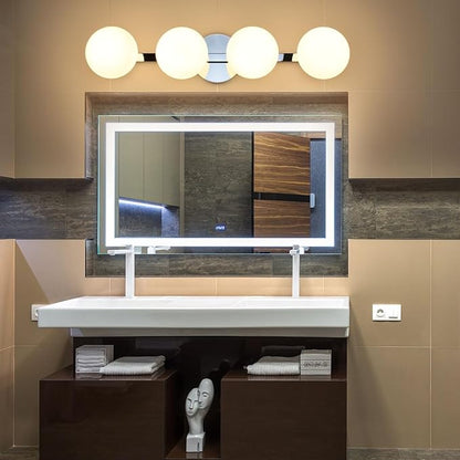 Chrome Globe Bathroom Vanity Light Fixtures, Modern 4 Lights Wall Lighting, Porch Wall Mount Light Fixture for Bathroom, Over Mirror Cabinets Hallway Stairs