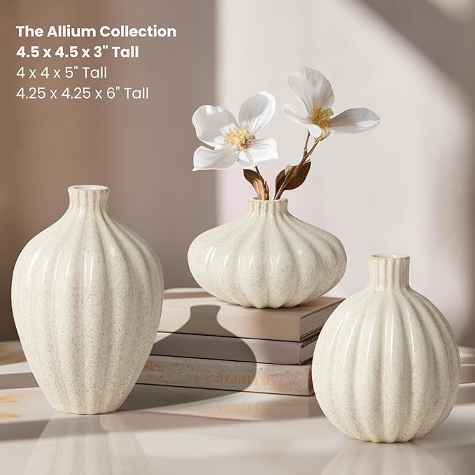 Torre & Tagus Allium Reactive Glaze Ceramic Bud Vase - 3 Inch Mini Flower Vase & Small Ceramic Vases for Flowers, Handmade Ribbed Bud Vases for Home Decor & Wedding Decor for Table