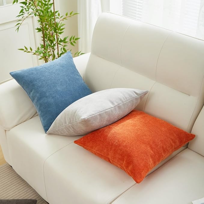 Sunday Praise Set of 2 Soft Chenille Cozy Throw Pillow Covers 18x18 Inch Solid Decorative Cushion Cases Farmhouse Accent Square Pillow Case for Couch Sofa Chair Bed Living Room Home Decor,Burnt Orange