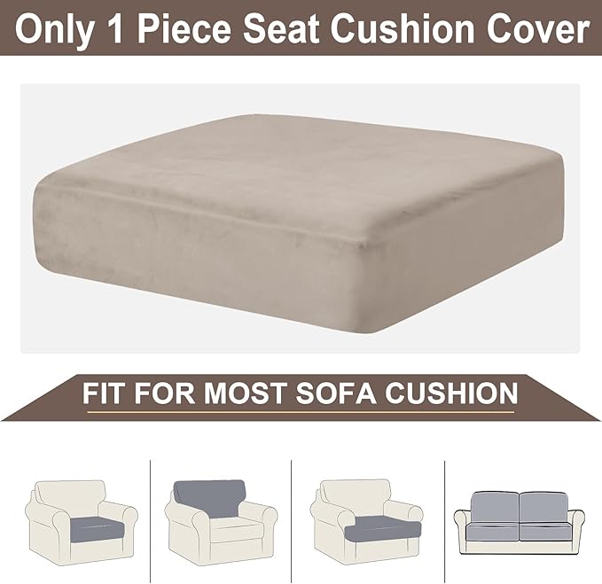 NAISI Couch Cushion Covers 1 Piece Velvet Stretch Sofa Seat Covers or Backrest Covers Soft Individual Couch Covers for Sectional Sofa(1 PC for Seat Cushion or Backrest,Taupe)