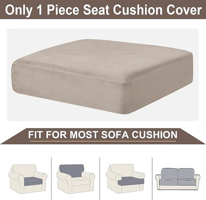 NAISI Couch Cushion Covers 1 Piece Velvet Stretch Sofa Seat Covers or Backrest Covers Soft Individual Couch Covers for Sectional Sofa(1 PC for Seat Cushion or Backrest,Taupe)