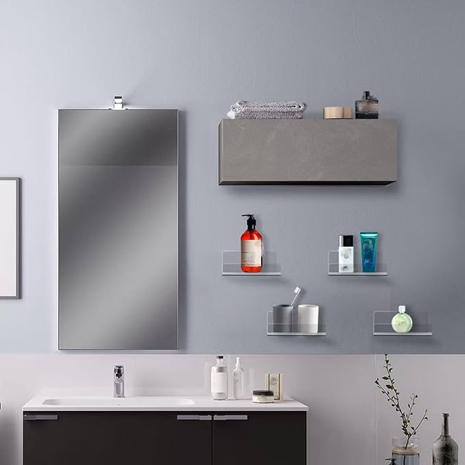 Floating Acrylic Shelves, 4x4 Inch Clear Wall Shelves, Small Plant Display Stand (No Drill Shelf, 4 Pack)