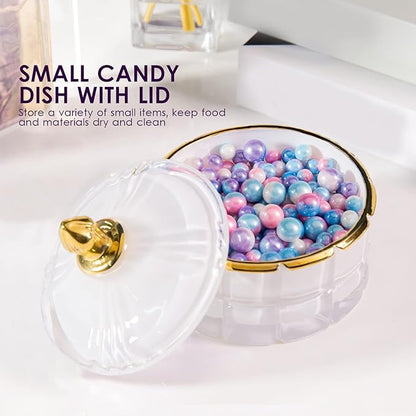 Decorative Candy Bowl Candy Jar with Lid, Candy Dish Storage Food Cotainers Jar, Glass Trinket Box Jewelry dish, Apothecary Jars Keepsake Boxes with Lids Modern Home Decor (White)