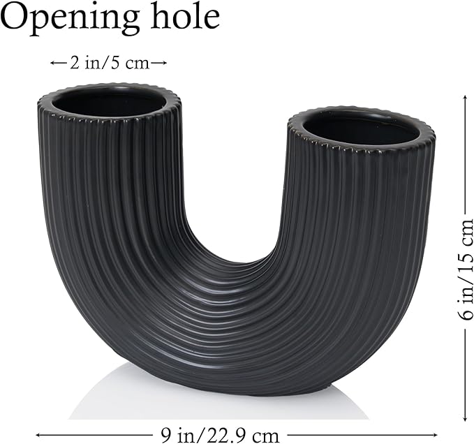 Black Ceramic Vase Decor, U-Shaped Stripes Vase, Modern Decorative Vase, Aesthetic Vase for Modern Homes, Offices, Ideal Gift for Birthdays and Special Occasions
