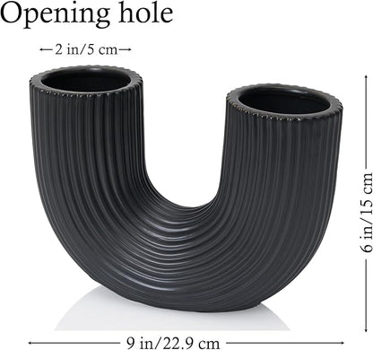 Black Ceramic Vase Decor, U-Shaped Stripes Vase, Modern Decorative Vase, Aesthetic Vase for Modern Homes, Offices, Ideal Gift for Birthdays and Special Occasions