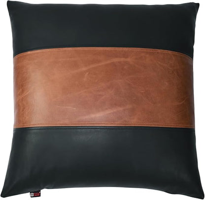 D DOLLY LAMB Lambskin Leather Pillow Cover - Sofa Cushion Case - Decorative Throw Covers for Living Room & Bedroom, 16x16 Inches - Black and Tan Crunch Plain