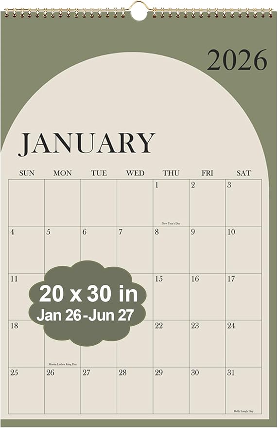 2026 Calendar - Large Calendar 2026-2027 from January 2026 - June 2027, 18 Months Calendar/Planner with Thick Paper, 20" x 30", Vertical, Green