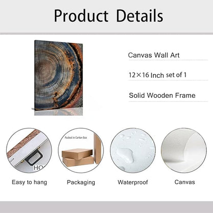 IBHJSART Framed Tree Ring Canvas Wall Art Vintage Colorful Wood Stump Painting Prints Modern Minimalist Pictures Neutral Nature Rustic Farmhouse Decor Living Room Bedroom Bathroom Office