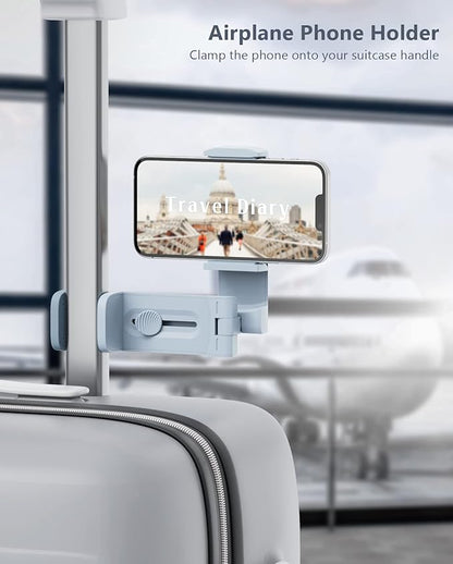 MiiKARE Travel Essentials Airplane Phone Holder, Universal Handsfree Phone Mount for Flying with 360 Degree Rotation, Travel Must Haves Phone Stand for Desk, Tray Table, Purple&Blue