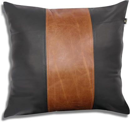 LL LEATHER LOVERS Lambskin Leather Pillow Cover - Sofa Cushion Case - Decorative Throw Covers for Living Room & Bedroom, 18x18 Inches - Black & Tan Crunch Pack of 1