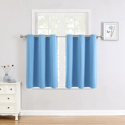 ChrisDowa Small Window Curtains for Kitchen and Bedroom - Grommet Short Thermal Insulated Room Darkening Curtains (2 Panels, Sky Blue, 42 x 36 Inch)