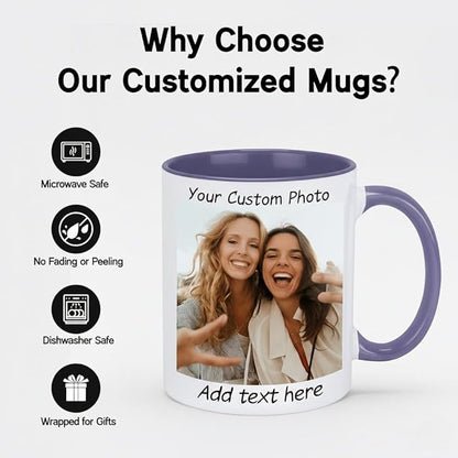 G9W168 Custom Coffee Mug, Customizable Coffee Cups with Pictures Personalized Ceramic Mug for Gifts Novelty Personalized Mugs for Friends (Purple)