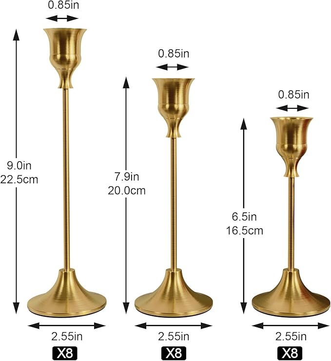 Taper Candle Holders Bulk, Set of 24 Brass Gold Vintage Candle Sticks Holder Decor Home Decor Centerpieces for Table Festive Wedding Decorations