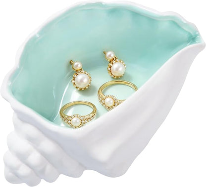 OSOPOLA Ceramic Conch Jewelry Tray - Ocean-themed Decorative Ring Holder Dish Key Tray Cute Jewelry Plate Trinket for Women,Home Decor,Christmas Birthday Gifts HE02CHL