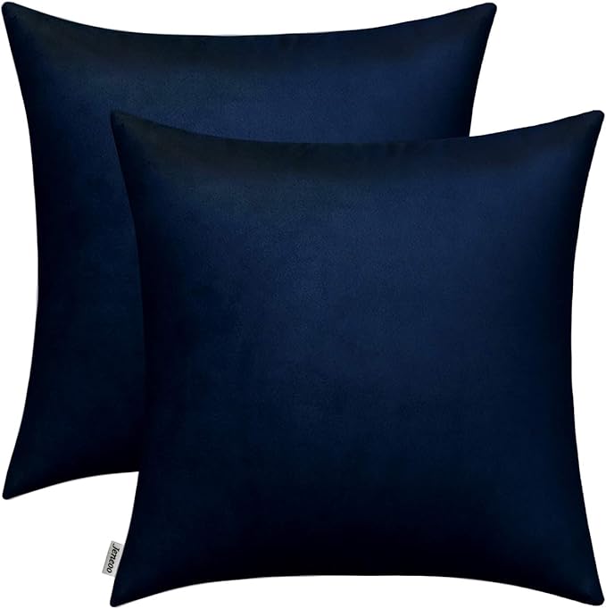 Jeneoo Comfy Soft Thick Velvet Throw Pillow Covers for Sofa Couch, Decorative Solid Square Cushion Cases for Bedroom Car (Dark Blue, 16 x 16 Inches, 2 Pieces)