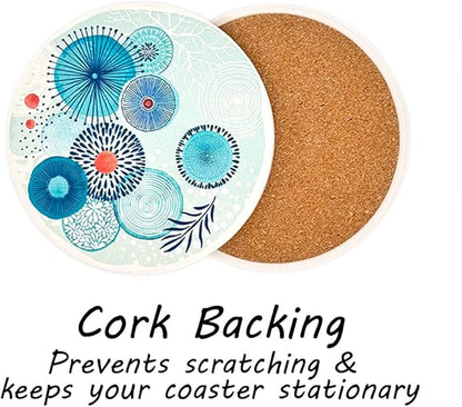 AD Set of 6 Coasters for Drinks Absorbing Round Ceramic Stone Coaster with Cork Base Tabletop Protection Mat for Mugs and Cups,Office,Kitchen (Color Droplets)