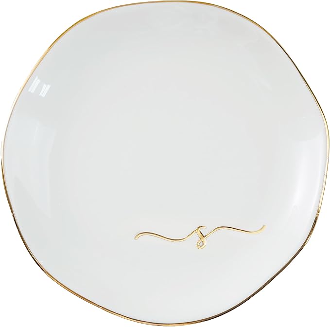 InnoBeta Ceramic Jewelry Tray, Decorative Trinket Dish for Rings Earrings Necklaces Bracelet Watch Keys, Birthday for Women, Mother's Day Christmas Gift for Women, 4.75", White Surface Gold (S)