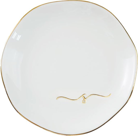 InnoBeta Ceramic Jewelry Tray, Decorative Trinket Dish for Rings Earrings Necklaces Bracelet Watch Keys, Birthday for Women, Mother's Day Christmas Gift for Women, 4.75", White Surface Gold (S)