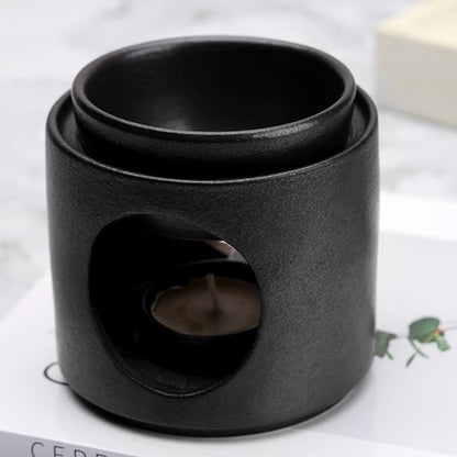 Ceramic Diffuser Black Oil Burner Wax Melt Burners with Tealight Holder (Black)