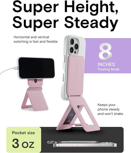 MOFT Phone Tripod Stand Selfie Stick for iPhone, Multi-Angles iPhone Stand, Lightweight & Portable Phone Holder, Strong Magnets, MOVAS Vegan Leather, Travel Essentials, Blush(Without Card Slot)