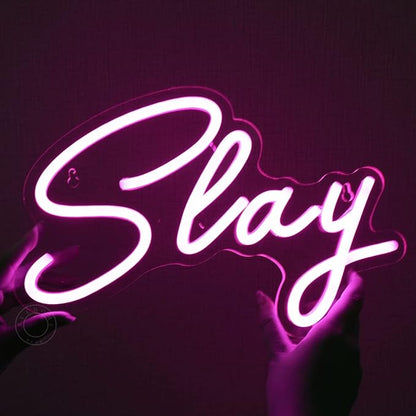 SYLHOME Pink Slay LED Neon Light Sign Cool Boys Girls Preppy Bedroom Game Play Room Desk Wall Decor Sign Club Pub Bar Man Cave Game Center Birthday Decoration USB 11.8" X 8"