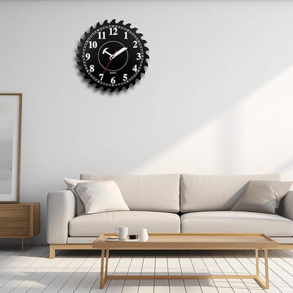 12 Inch Wall Clock with Circular Saw Blade Dial, Handsaw and Hammer Pointer,Great Decor for Home,Workshop and Man Cave (Black)