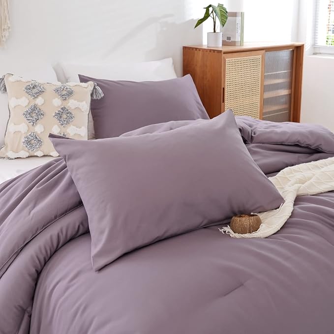 ROSGONIA Comforter Full Size for Boys Teen Girls Dusty Purple, 3pcs(1 Boho Comforter & 2 Pillowcases) Lightweight Dorm Bedding Soft All Season Bed Set