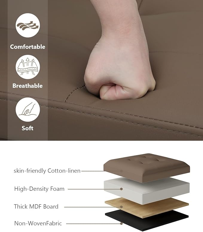 Folding Storage Ottoman Bench, Multi-Functional Ottoman Foot Rest, End of Bed Bench, Storage Chest for Living Room, Bedroom, Hallway, Entryway, Holds Up to 300 lbs (Brown, 15 Inches)