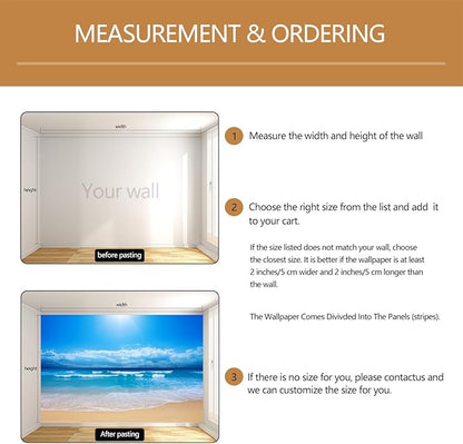 Beach Wall Mural Coastal Landscape Wallpaper for Living Room Bedroom（Not Peel and Stick）