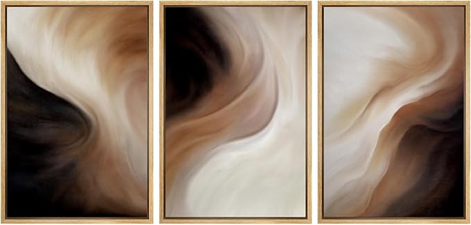 MUDECOR Framed Canvas Print Wall Art Abstract Neutral Brown and Beige Fluid Illustrations Realism Decorative for Living Room, Bedroom, Office - 24"x36"x3 Natural