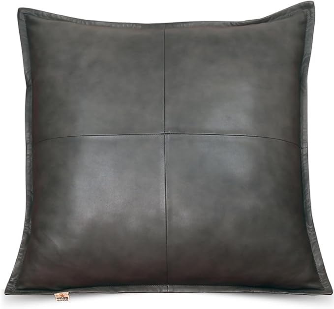 Lambskin Leather Pillow Cover - Sofa Cushion Case - Decorative Throw Covers for Living Room & Bedroom, 22x22 Inches - Grey Antique Box Pack of 1