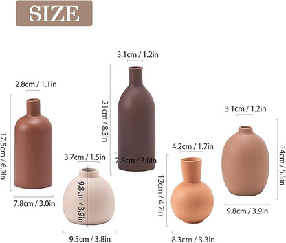 Modern Ceramic Vase Set of 5, Vases Home Decor Rustic Farmhouse Decorative Vase for Bouquet Dried Fresh Flowers, Table Living Room Kitchen Bedroom