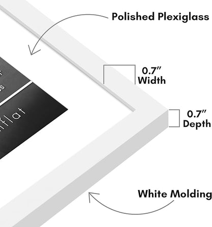 Americanflat 16x22 Picture Frame with Polished Plexiglass - Use as 12x18 Frame with Mat or Display 16x22 Photo Without Mat - Streamline Collection - Thin Border Picture Frames for Wall - White