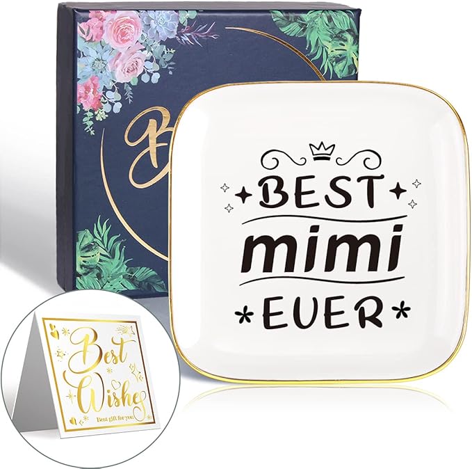 Littlefa To My MIMI Saying Ceramic Ring Dish Decorative Jewelry Tray for Grandma, Unique Grandma Birthday Christmas Meaningful Gifts for Grandma from Grandchild - Best MIMI Ever