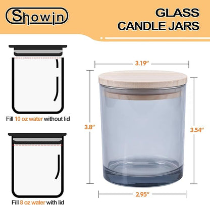 10 OZ Thick Candle Jars for Making Candles 15 Pcs, Empty Jars with Wood Lids for Candle Making, Sample Container, Grey