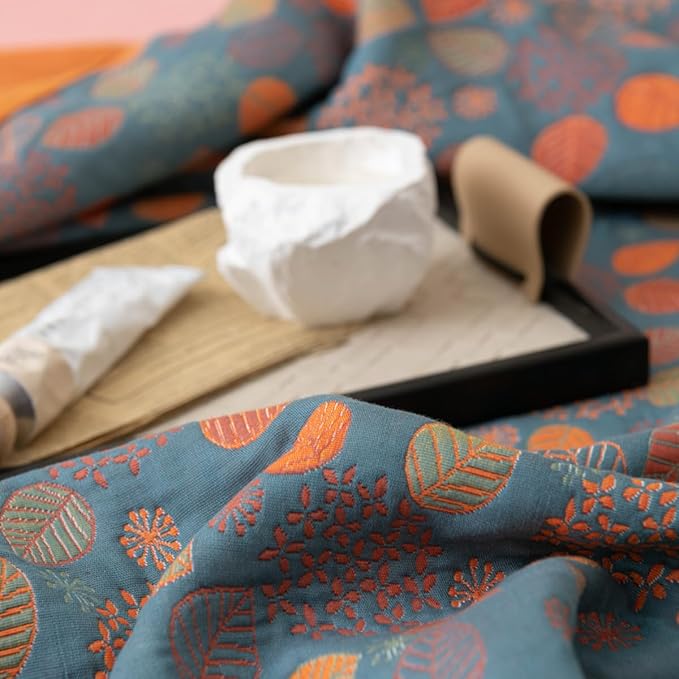 100% Cotton Jacquard Quilt Rustic Floral Leaves Print,Soft Muslin Bed Cover 3 Layers Reversible Bedspread Coverlet Breathable Lightweight Bedding,King(98"x94"), No Pillow Sham