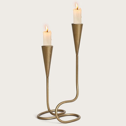 Vintage Twisted Brass Style Candle Holder, Candlestick Holder for Table Decoration, Holiday, Wedding, Housewarming (Size C)