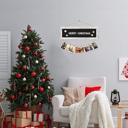 Hanging Photo Display Multiple Polaroid Picture Frames Collage Wall Decor, Felt Letter Board with 340 Letters and 15 Clips, DIY Cards Holder Frame Collage Set for Christmas Holiday Birthday