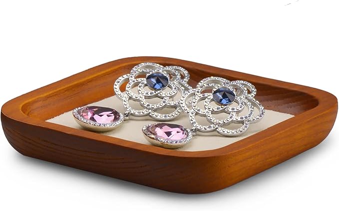 Solid Wood Jewelry Display Flat Tray for Rings Earrings Necklace Bracelet, Jewelry Photograph Display(Beige,S)