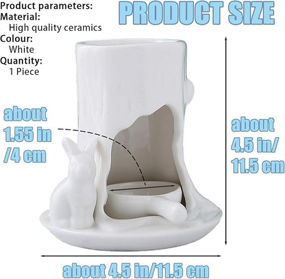 Ceramic Essential Oil Burner Wax Melt Burners,Aromatherapy Aroma Burner,Ceramic Tea Light Candle Holder,Oil Diffuser for Home Bedroom Decor,4.5 Inches,White Rabbit,1 Piece